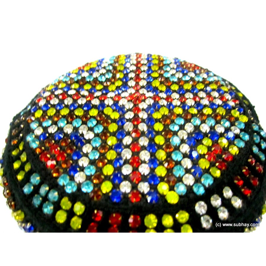 Multi Color Round Full Sindhi Nagina /  Zircon Cap or Topi MKC-740